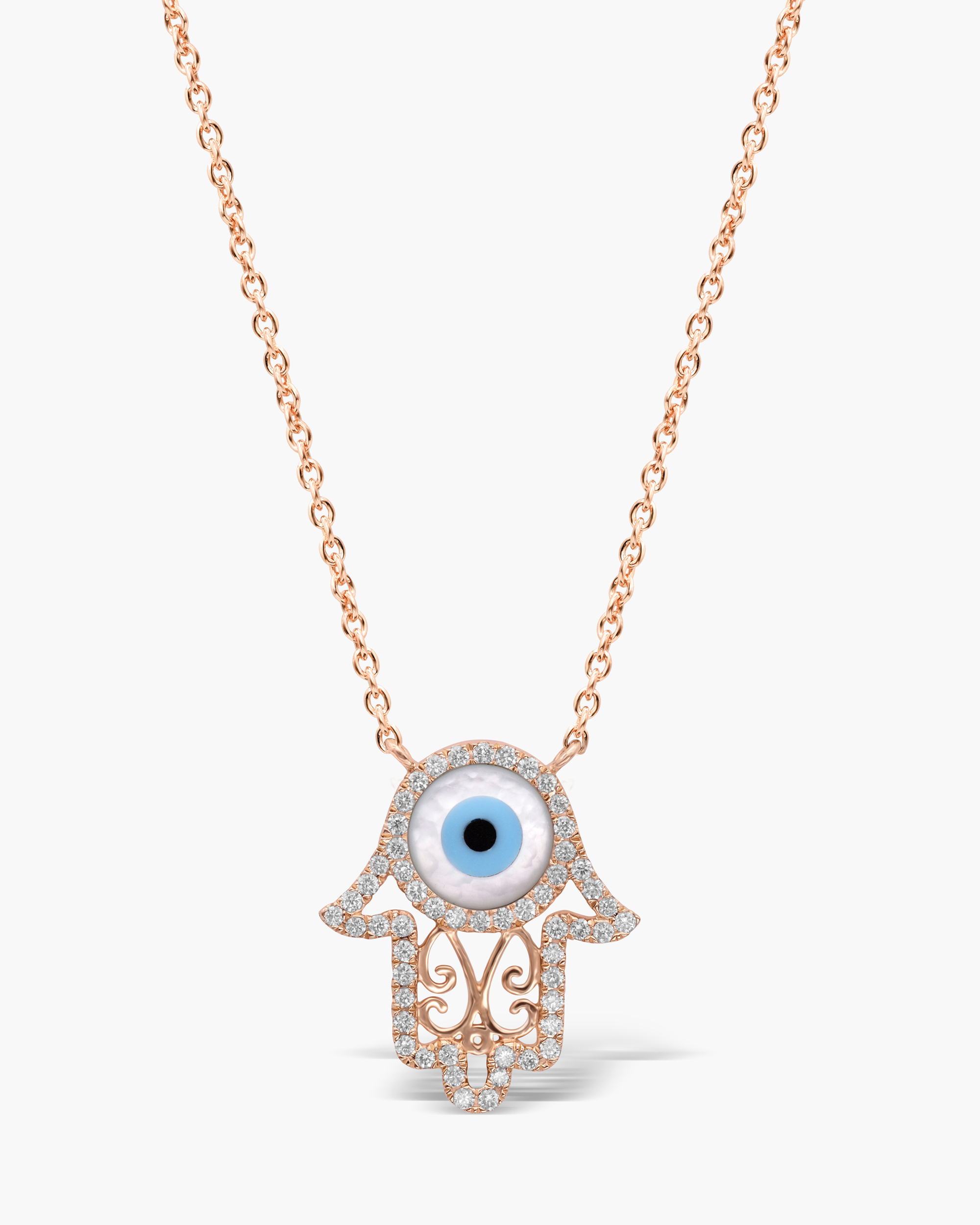 Diamond Frame Hamsa Evil Eye Necklace | Evil Eye Diamond Jewellery